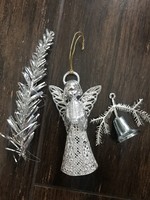 Ezüst karácsonyfadísz csipkézett angyal