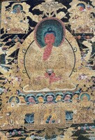 BUDDHISTA BUDDHA ARANYSZÁLLAL SZŐTT FALI SZŐTTES THANGKA TIBET TIBETI