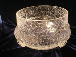 M1-12 Ű2 Antique Veil Handcrafted Crackle Glass Ice Iridescent Serving Dish Collector's Rarity for Sale