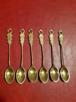 Set of 6 old copper coffee spoons