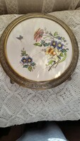 Faience tray with metal frame /damaged/