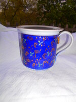 Antique large thick porcelain strainer mug