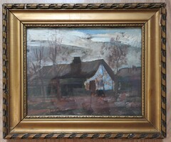 Csaba Fejér 1936 - 2002 lowland houses painting rare!