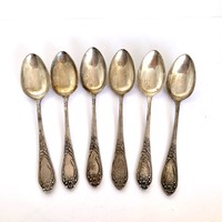 6 pcs old Russian small spoons with silver-plated alpaca, hallmark, vintage tea spoon, silver tableware
