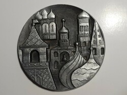 Soviet Union mock kremlin double-sided metal plaque 93 mm diameter Moscow