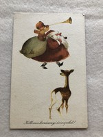 Régi Karácsonyi képeslap, rajzos levelezőlap - Szilas Győző rajz