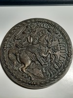 Marcus Curtius bronz plakett , falikép 165 mm szép zöldes patina