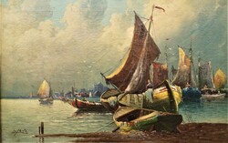 KARL KAUFMANN (LEO PERLA 1843 - 1902) Sailboats on the Sea