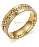 Gold-colored medical steel ring, inlaid with a white zirconia stone in the middle