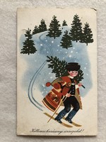 Régi Karácsonyi képeslap, rajzos levelezőlap - Kecskeméty Károly rajz
