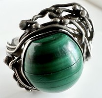 434T. 1 Forintról! Antik természetes zöld köves ezüst (4,8 g) gyűrű, szép kézi munka!