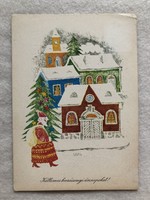 Régi Karácsonyi képeslap, rajzos levelezőlap - Hajnal Gabriella rajz