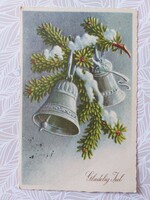 Régi karácsonyi képeslap 1950 levelezőlap harang fenyőág