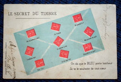 Antik francia udvarló képeslap   boríték bélyegek  üzenetekkel