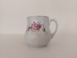 Régi Drasche porcelán bögre virágos népi csésze