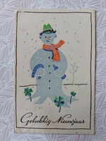 Old New Year's card postcard snowman clover lucky horseshoe