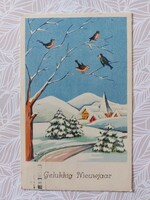 Old postcard 1940 postcard small birds snowy landscape