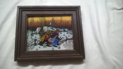 (K) beautiful glass painting, marked with a 20x17 cm frame