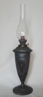 Antique old table petroleum urn lamp, cast iron base metal body classicizing decoration around 1880
