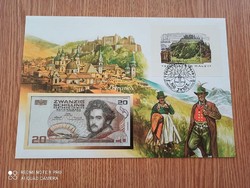 Banknote envelope 1988 austria 20 schilling 1986 unc