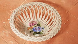 Herend woven, openwork porcelain basket, offering 12.7 cm x 4.9 cm