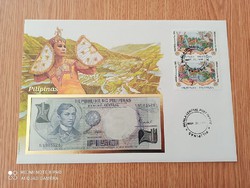 Banknote and stamped envelope 1996 Philippines 1 piso 1969 unc
