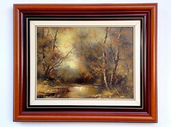 Bóna Jenő in autumn forest framed 46x56cm