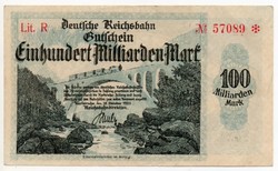 Németország Reichsbahn Karlsruhe 100 milliárd Márka, 1923, hajtatlan