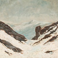 Horváth: snowy mountain landscape, 1912 - oil painting, in a contemporary frame