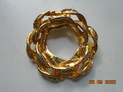 High-quality textured gilding, scarf holder in the shape of intertwined leaves, brooch