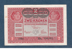 1919 2 Korona 1917 stamp with serial number over 1700 rare ef+