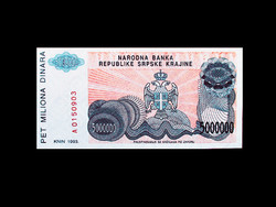 Unc - five million dinars - among Krajina Serbs. - 1993