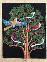 Egyiptomi papirus kép ,madarak. Tempera papirus ,fa kerettel.