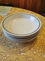 5 db Alföldi zöld csíkos porcelán leveses, főzelékes, kocsonyás tányér