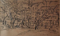 Rare! Béla Szalmás: in the park c. Original ink drawing from 1947