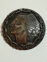Antique, silver-plated handmade cameo brooch.