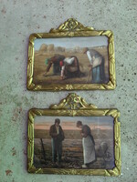 Antique copper framed statue table picture 2 in one.