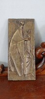 Bronz plakett, Relief Szűz Mária a kis Jézussal, Szignált