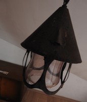 Antik üvegbúrás vas falilámpa - lámpa