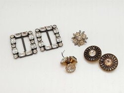 Old rhinestone buttons and belt buckle in one