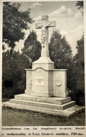 Old photo postcard Balatonkenese ruins, Kat church square crucifixion 1944