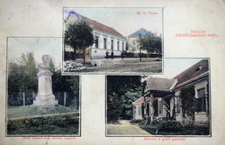 Antik mozaik fotó képeslap  ERDŐCSOKONYA  Posta gr Széchenyi szobra részlet a grófi parkból ~1910