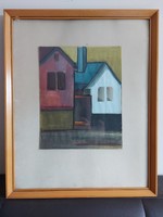 Oláh Józsefné, Füredi (Siskei) farmhouses c. Picture signed painting 237