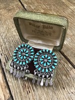 Old Navajo marked handmade silver earrings with genuine turquoises