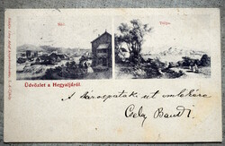 Antik mozaik képeslap MÁD és TÁLLYA  Üdvözlet a Hegyaljáról  1906  Cselejre küldve