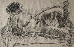 Gyula Konfár's large-scale charcoal drawing: reclining nude