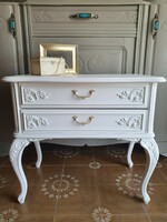 White neo-baroque small chest of drawers, bedside table