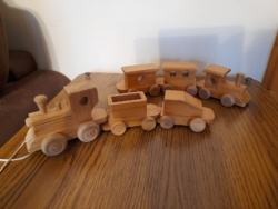 Old retro wooden toy trains