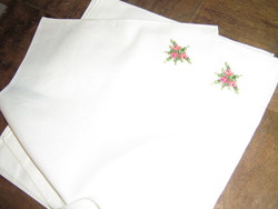 Beautiful vintage hand-embroidered cross-stitch rose napkin