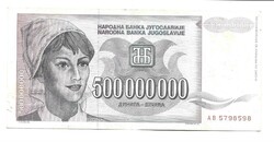 500 millió dinár 1993 Jugoszlávia Gyönyörű Ritka